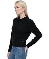 Dkny Jeans Women's Collared Raglan-Sleeve Sweater