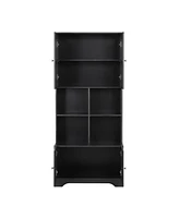 Streamdale Furniture Tall and Wide Bathroom Floor Storage Cabinet, Bathroom Storage Unit, Freestanding Cabinet with 4 Doors, Adjustable Shelves, Open