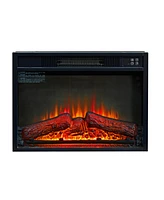 23" Electric Fireplace, 3DInfrared Black Fireplace Electric Insert Heater, with Ir Remote Control, Glass View, Adjustable Realistic Logs & Flames