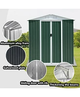 Streamdale Furniture 6FTx4FT Apex Roof Green Outdoor Tool Storage House Garden Shed With Aluminum Alloy Frame And Sliding Door