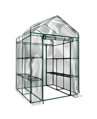 Streamdale Furniture Outdoor 56" W x 56" D x 76" H Green House, Walk-in Plant Gardening Greenhouse With 2 Tiers 8 Shelves(Transparent Cover)