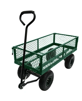 Simplie Fun 3 cu. ft. 300 lbs. Capacity Removable Sides Metal Steel Mesh Heavy Duty Utility Wagon Outdoor Garden Cart in