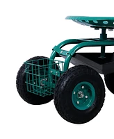 Simplie Fun Rolling Garden Scooter Garden Cart Seat with Wheels and Tool Tray, 360 Swivel Seat, Green--refurbished