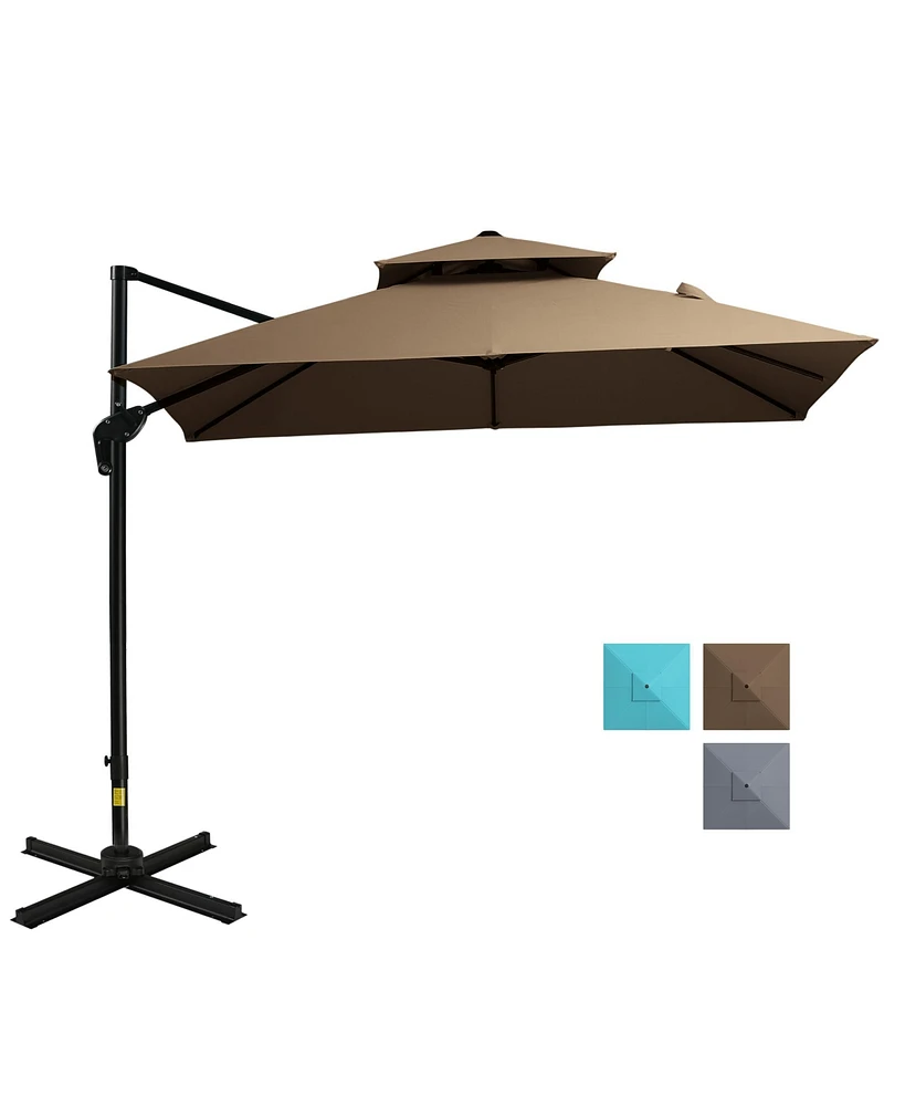 Streamdale Furniture 10ft Offset Patio Umbrella with Base, Double Top Hanging Aluminum Cantilever Umbrella with 360