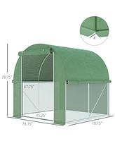 6' x 6' x 6' Tunnel Greenhouse Outdoor Walk-In Hot House with Roll-up Plastic Cover and Zippered Door, Steel Frame, Green