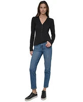 Dkny Jeans Women's Gathered-Shoulder V-Neck Top