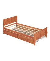 Slickblue Twin Size Wood Platform Bed with 4 Drawers and Streamlined Headboard & Footboard