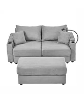 Streamdale Furniture 72.8" Modern Style Loveseat Sofa Sectional Sofa Couch with Storage Space, A Movable Ottoman, Two Usb Ports, Two Cup Holders, A Ph