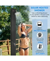 10.6 Gallons Solar Heated Shower with Free-Rotating Shower Head, Temperature Adjustment & Foot Shower, 2-Section Outdoor Shower for Backyard Poolside