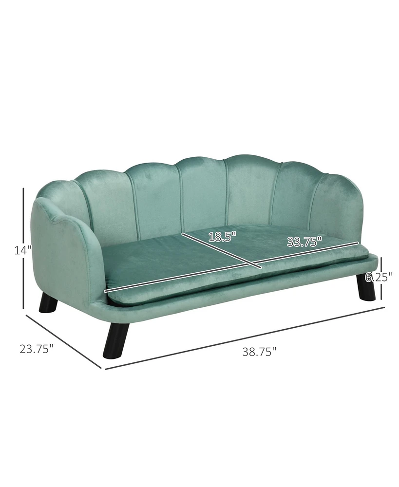 Streamdale Furniture Velvet Large Dog Couch with Foam Cushion, Soft and Cute Dog Bed with Pearl Design, Dog Sofa for Big and Medium Dogs, Green