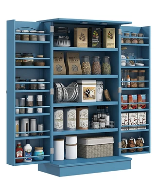 Streamdale Furniture 41" Kitchen Pantry Storage Cabinet, Freestanding Kitchen Cabinet with 12 Door Shelves, Double Doors, 5-tier Shelving and Adjustab