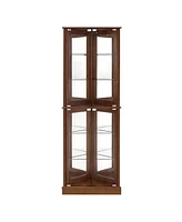 Slickblue Corner Curio Display Cabinet with Glass Shelves Mirrored Back Walnut Finish