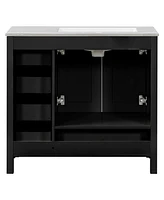 Streamdale Furniture 36" Black Bathroom Vanity with Ceramic Sink Combo, Abundant Storage Cabinet -2 Soft close doors and 5 drawers