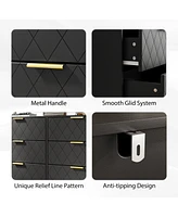 Simplie Fun Modern black 6 Drawers for Bedroom, Small Size Modern 6 Drawer Dresser, Wide Chest of Drawers with Gold Handles, Wood Double Dresser Stora