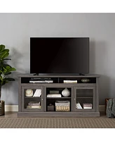 Streamdale Furniture Modern Tv Stand Media Stand Modern Entertainment Console for Tv Up to 65" with Open and Closed Storage Space, Dark Walnut/Black,