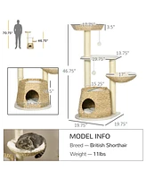 Streamdale Furniture 47" Cat Tree Kitty Activity Center, Cat Climbing Toy with Cattail Fluff, Bed, Condo, Sisal Scratching Post, and Hanging Ball, Nat