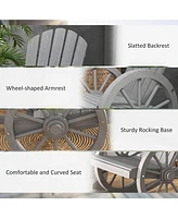 Wooden Rocking Chair, Adirondack Rocker Chair w/Slatted Design and Oversized Back, Outdoor Rocking Chair with Wagon Wheel Armrest for Porch, Poolside,