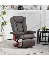 Simplie Fun Manual Swivel Recliner Chair, Pu Leather Reclining Chair with Footrest for Living Room, Brown