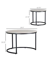 Streamdale Furniture Round Nesting Tables Set of 2, Stacking Coffee Table Set with Metal Frame for Living Room, Grey