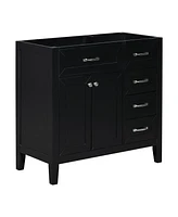 Streamdale Furniture 36" Bathroom Vanity without Sink, Cabinet Base Only, Bathroom Cabinet with Drawers, Solid Frame and Mdf Board, Black