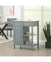 Streamdale Furniture Kitchen Island Cart, Rolling Kitchen Island with Storage Shelf, Solid Wood Top, Drawer, for Dining Room, Gray