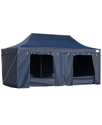 Streamdale Furniture 10' x 20' Pop Up Canopy Tent with Sidewalls & Doors, Instant Tents for Parties with Wheeled Carry Bag, Height Adjustable, for Out