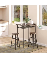 Streamdale Furniture 3 Piece Counter Height Bar Table and Chairs Set, Space Saving Dining Table with 2 Matching Stools, Storage Shelf Metal Frame Foot