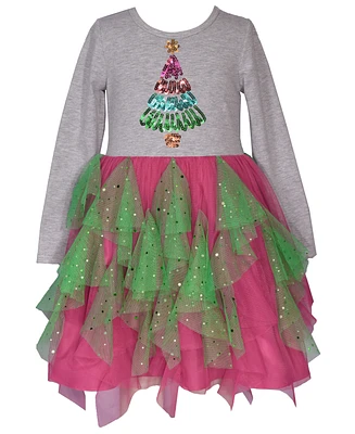 Bonnie Jean Toddler Girls Multicolor Sequin Christmas Tree Motif Dress