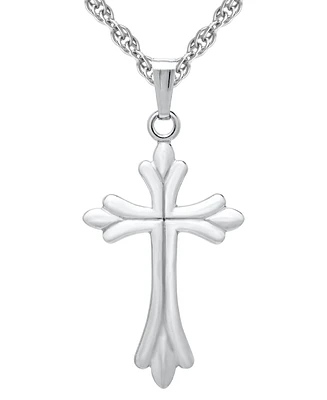 Curved & Ribbed Polished Cross 18" Pendant Necklace in Sterling Silver