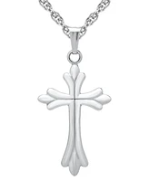 Curved & Ribbed Polished Cross 18" Pendant Necklace in Sterling Silver