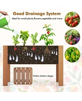 Costway Wooden Elevated Planter Box with Solid Wood Frame & Sturdy Legs Slatted Bottom