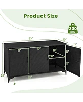 Costway 84 Gallon 3-Door Patio Wicker Storage Cabinet Deck Box with Removable Shelves