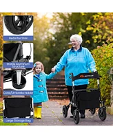 Costway Foldable Height Adjustable Rollator Walker with Seat, Storage Bag for Seniors