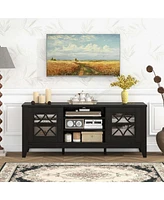 Costway Tv Stand for TVs up to 65" with 3-Position Adjustable Shelves Tempered Glass Doors