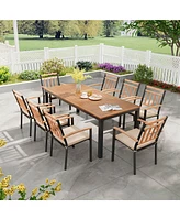 Costway 9 Pcs Outdoor Dining Table & Chairs Set Table with Acacia Wood Top Umbrella Hole