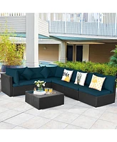 Costway 7PCS Patio Rattan Sofa Set Sectional Conversation Furniture Set Garden Outdoor Peacock