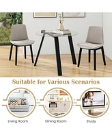 Costway 36" Round Glass Dining Table for 4 with Tempered Tabletop Rubber Wood Frame