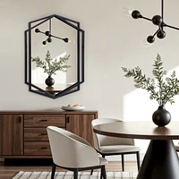 LuxenHome 32" Black Metal Hexagon Frame Wall Accent Mirror Wall Mounted Bathroom Vanity Mirror Decor