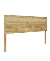 LuxenHome Oak Finish Manufactured Wood with Natural Rattan Top Headboard