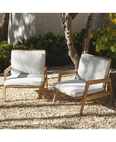 LuxenHome Outdoor Acacia Wood Armchairs with Cushions, Set of 2