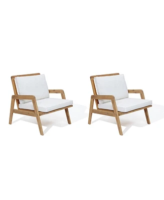 LuxenHome Outdoor Acacia Wood Armchairs with Cushions, Set of 2