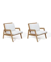 LuxenHome Outdoor Acacia Wood Armchairs with Cushions, Set of 2