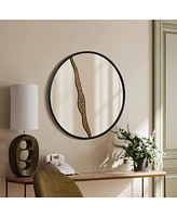 LuxenHome Goldrush Black Metal Frame Round Wall Mirror