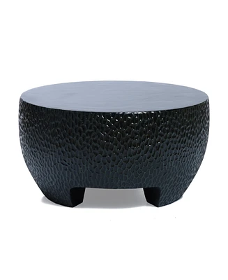 LuxenHome Mod Black Cement Round Outdoor Coffee Table