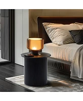 LuxenHome 15'' Small Accent Table Compact Size Black Fluted Fir & Mdf Wood Round Side Tables