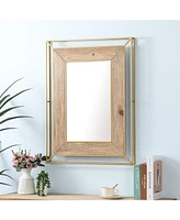 LuxenHome Natural Wood and Metal Framed Rectangular Wall Mirror