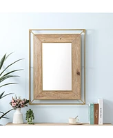 LuxenHome Natural Wood and Metal Framed Rectangular Wall Mirror