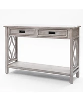 LuxenHome Gray Wood 2-Drawer 1-Shelf Console and Entry Table