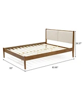 LuxenHome Modern Beige Upholstered Headboard and Wood Frame Platform Bed Set, Queen