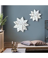 LuxenHome 2-Pc White Metal Lotus Flowers Wall Decor Set